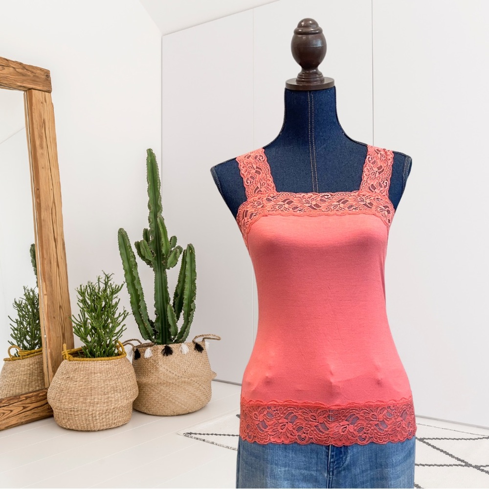 Halogen Lace Strap And Trim Tank Top